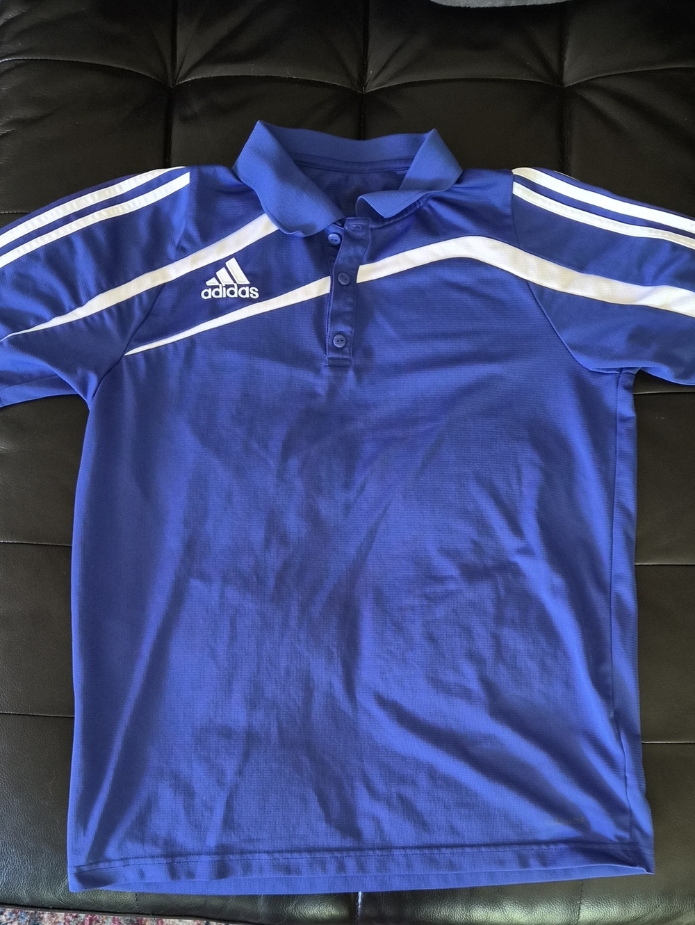 adidas Blue Polo with White Stripe Accents